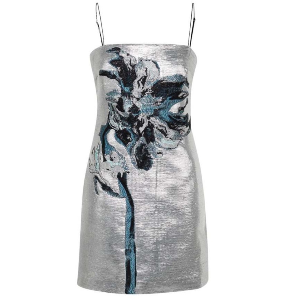 STINE GOYA Silver and Blue Floral Dress